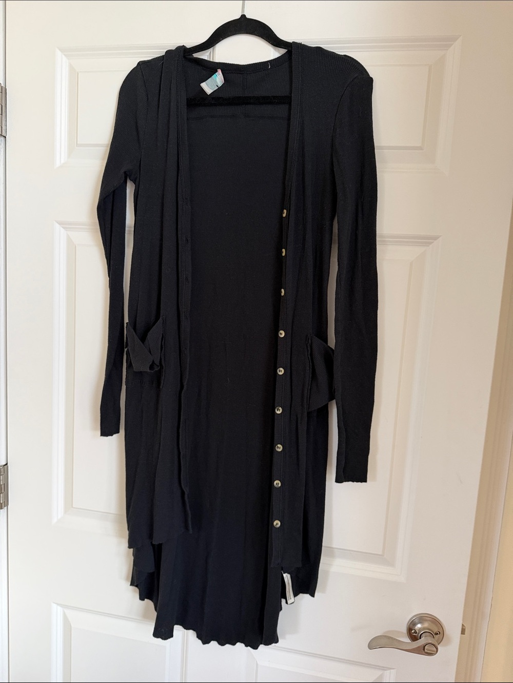 Free People Black Long Sleeve Button-Front Maxi Dress